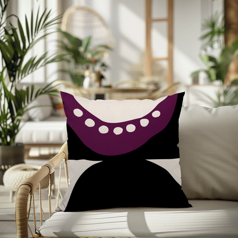 Oreiller carré réversible intérieur / extérieur Tobe Minimalist, H 19 po x l 19 po, Mauve / noir / blanc cassé