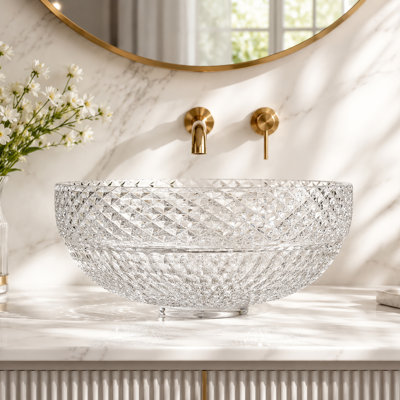 Jewel 16" Tempered Glass Round Bowl Vessel Bathroom Sink