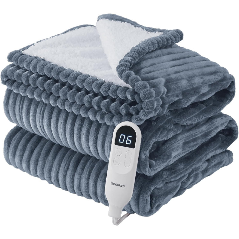 Couverture électrique, flanelle à nervures douces, chauffage avec 4 réglages de temps, 6 niveaux de chaleur, arrêt automatique avec minuterie de 3 heures, GentleSoft ™