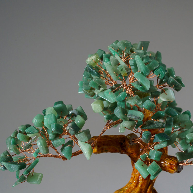 Genuine Green Aventurine Gemstone Bonsai Tree in Round Ceramic Pot (8.5")