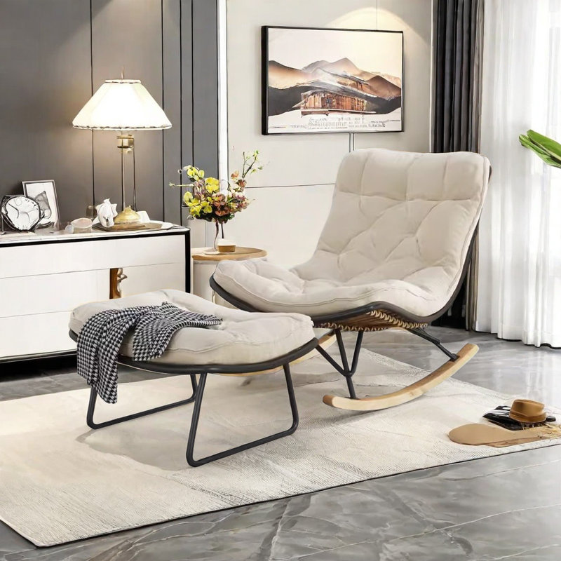 Chaise berçante simple et décontractée moderne, Blanc cassé