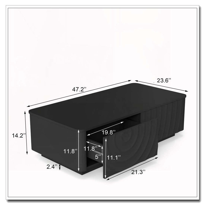 47'' Rectangle Coffee Table With Storage, Black