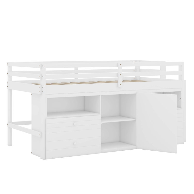 Lit mezzanine simple avec 4 tiroirs, sous l'armoire et les tablettes, Blanc