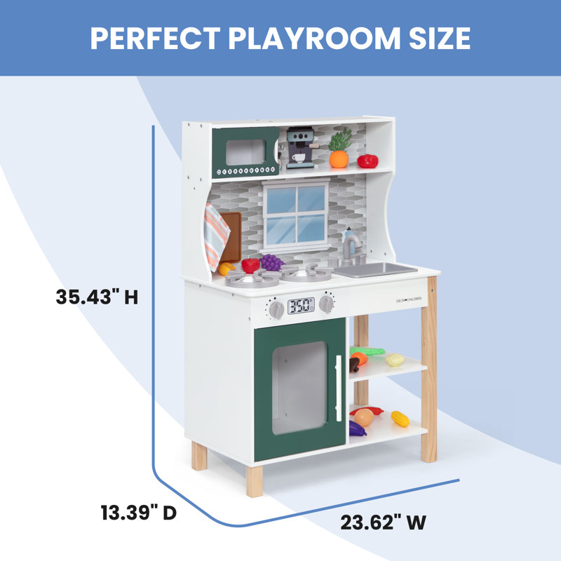 Tiny Chef Play Kitchen - Toy Kitchen Playset With Realistic Knobs That Turn/Click, Green