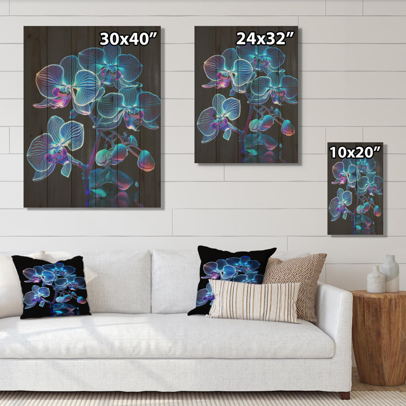 Orchidée en fleurs en mauve fluorescent et bleu III - Orchidée en fleurs en mauve fluorescent et bleu III - reproduction