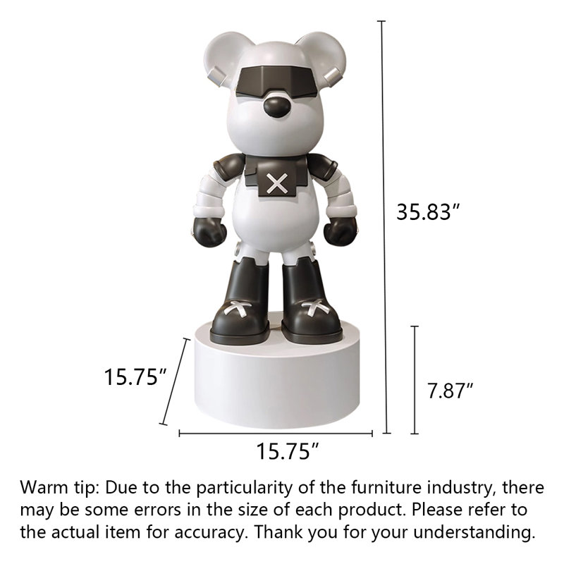 Statue d'ours streetwear stylée, corps massif et accents de croix, H 35,83 po x l 15,75 po x P 15,75 po, Blanc, 2