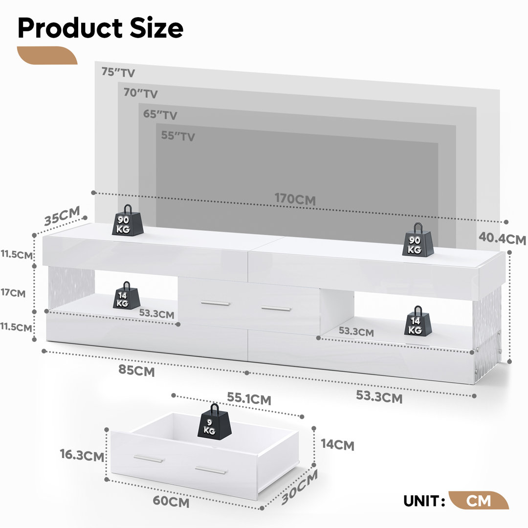 Modern Tv Stand For Tvs Up To 70" With Led And Drawer