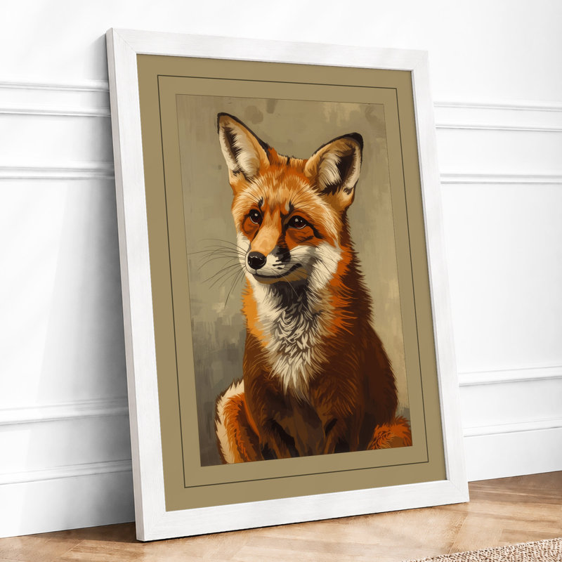 Fox Portrait Realistic - Framed Print, A1 - 84.1 x 59.4 cm, White