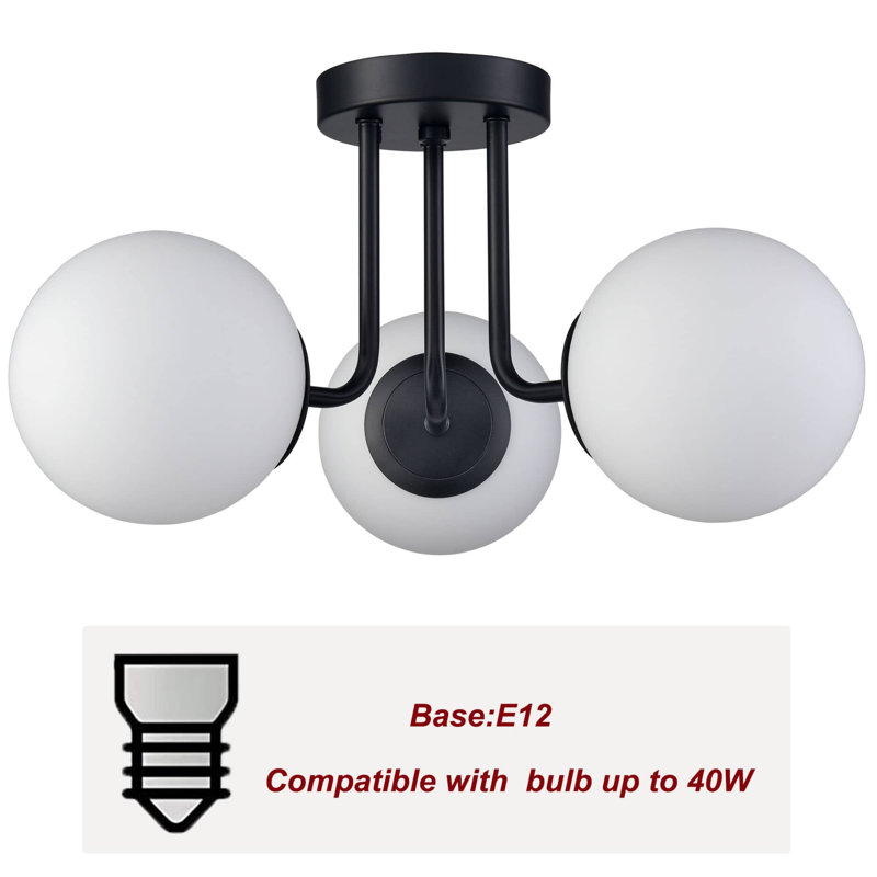 Celestyna Modern Matte Black Semi-Flush Led Globe Ceiling Light - 3 Light, Matte Black
