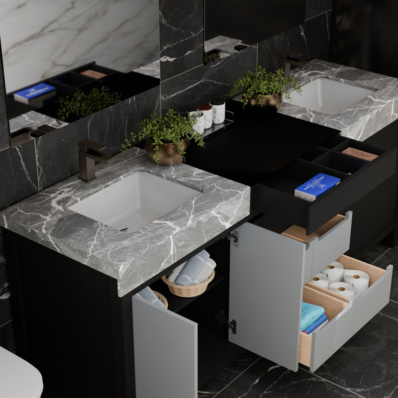 Armoire de salle de bain 80 po Lexora Zilara en noir et gris, avec comptoir et lavabo