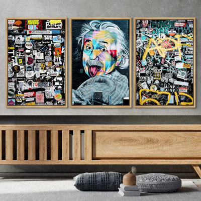Pop Urban Street " Spray Paint Funny Albert Einstein Graffiti & Street Art Colorful Modern Art Urban Portrait " 3 - Pieces