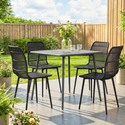 Ensemble de 4 chaises de salle à manger d'extérieur, noir, avec dossier