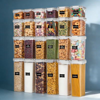 Airtight Food Storage Containers Set, 24-Piece BPA-Free Plastic Kitchen Canisters For Cereal, Flour, Sugar, Pasta & Dry Food, Includes Reusable Labels For Pantry Organization