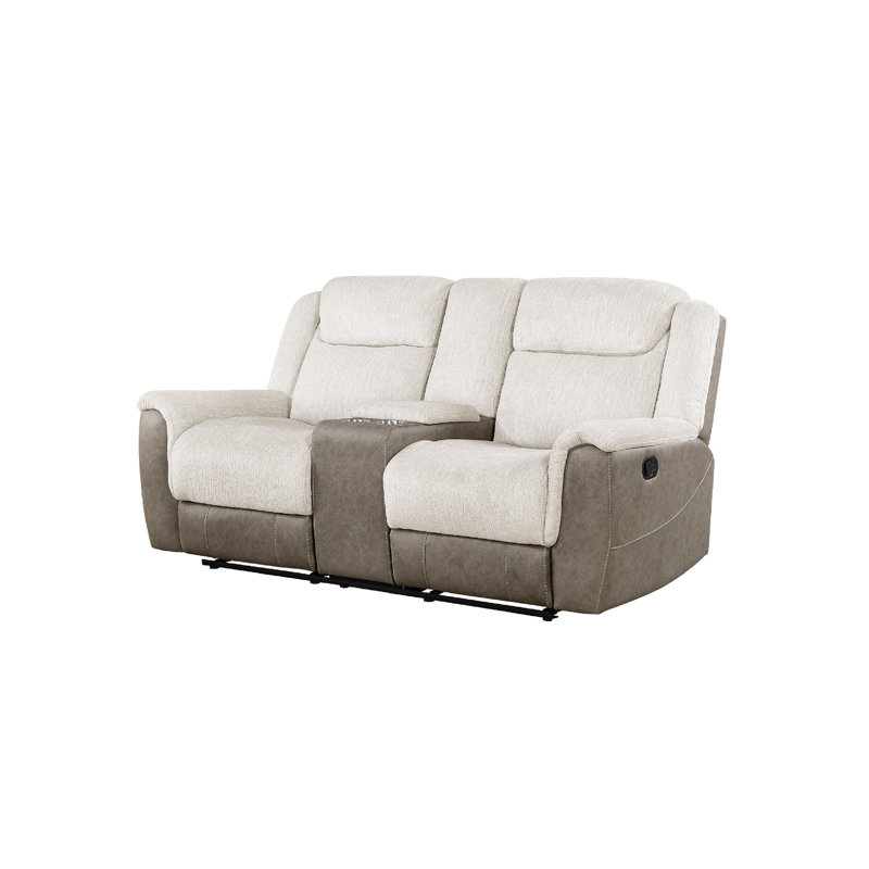 Causeuse inclinable manuelle double Foe avec console, chenille beige et gris