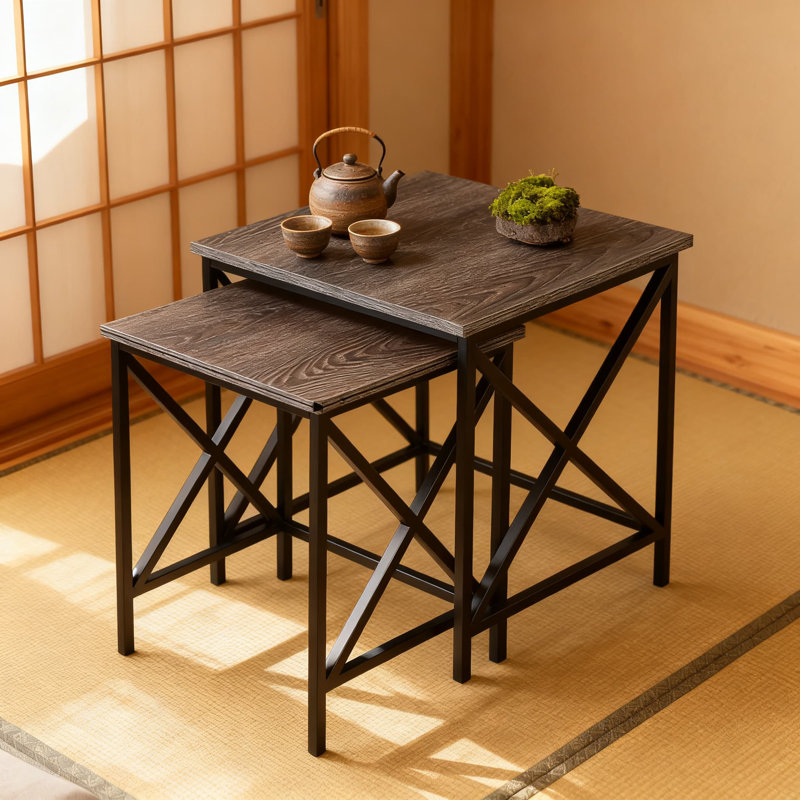 Nesting End Tables With X-Frame Design, Transitional Style Side Table Set With Durable Melamine Veneer Top