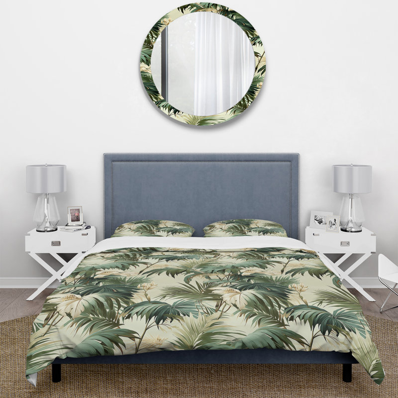 Ensemble de housse de couette Tropical, Housse de couette simple + 1 taie décorative stan, Palmiers tropicaux