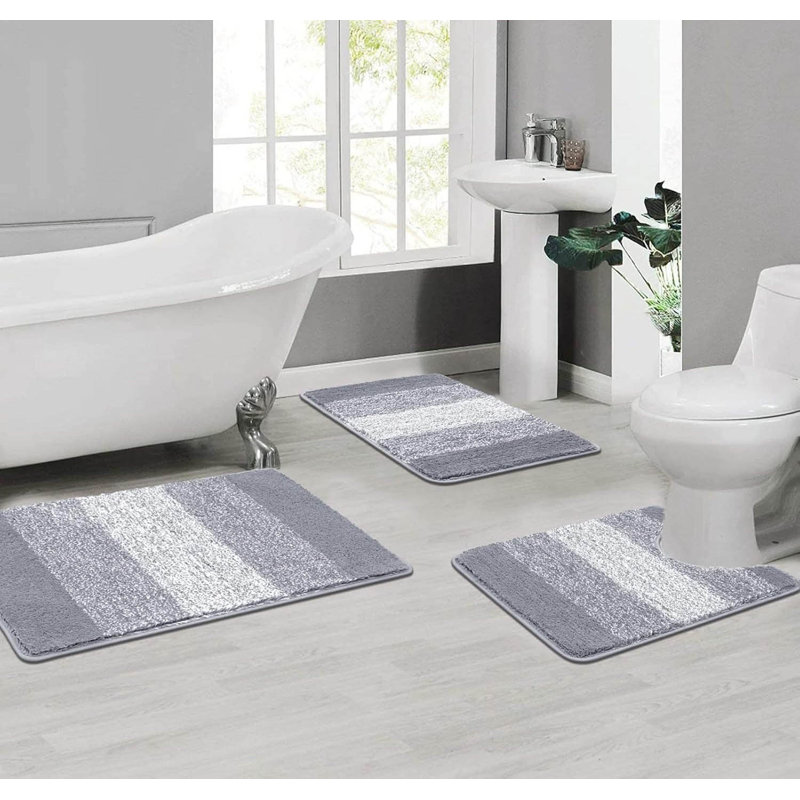 3 Piece set Rectangle Bath Mat, Light Grey