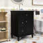 Meuble-lavabo simple contemporain en bois avec lavabo en céramique, tablette réglable et tiroirs de rangement-1408622224