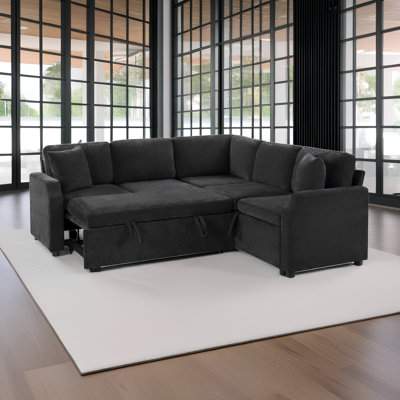 81.9" L-Shaped Sectional Sofa Bed with Pull-Out Sleeper & Hidden Storage - Space-Saving Chenille Fabric for Apartments