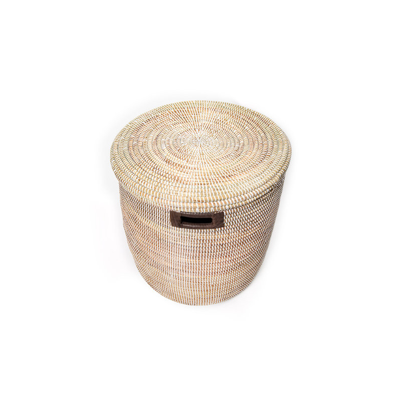 Panier Dou Boho, Panier blanc avec cuir de couleur brune