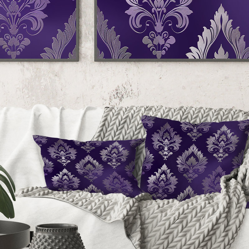 Coussin lombaire mauve damassé argenté mauve traditionnel