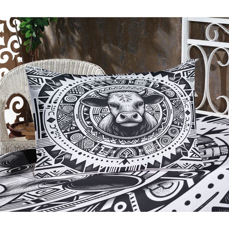 Drap-housse et taie décorative Ambesonne, croquis de vache du Sud-Ouest, gris anthracite et blanc, Simple