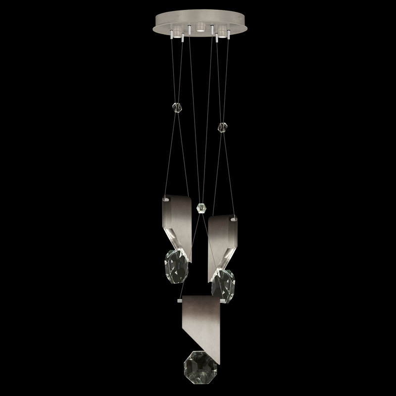 Luminaire suspendu rond l 16 po avec charme Aria 4, Argent ombré doux