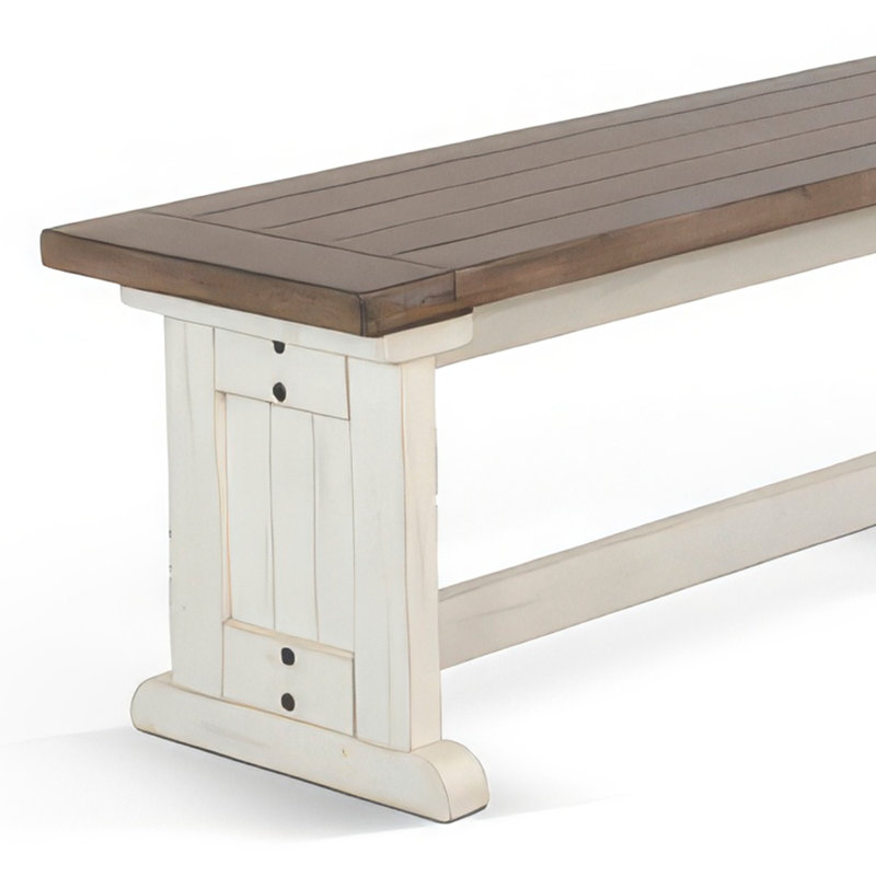 Dean Side Dining Bench, Plank Style Seat, Off White And Brown 48 Inch