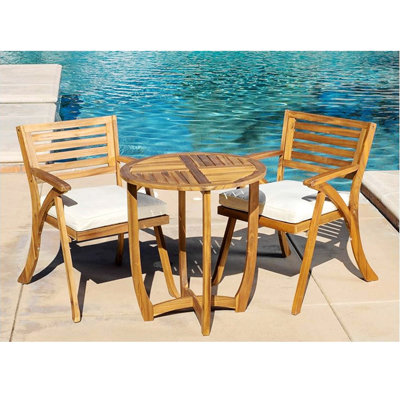 Ensemble repas d'extérieur en bois 3 pièces KD avec coussins Hermosa