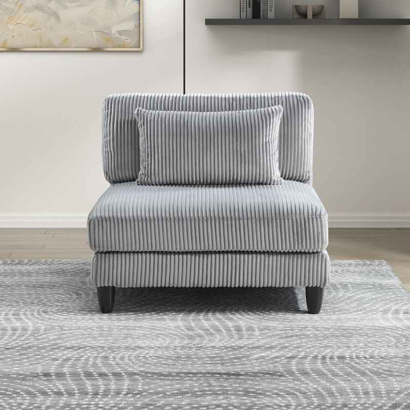 Loowit Katara 40.0"W Modern Corduroy Modular Armless Chair – Upholstered Lounge Chair with Reversible Cushions & Matching Pillow