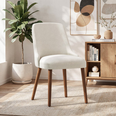 Chaise de salle à manger à haut dossier avec dossier ergonomique courbé, siège rembourré et pieds en bois massif