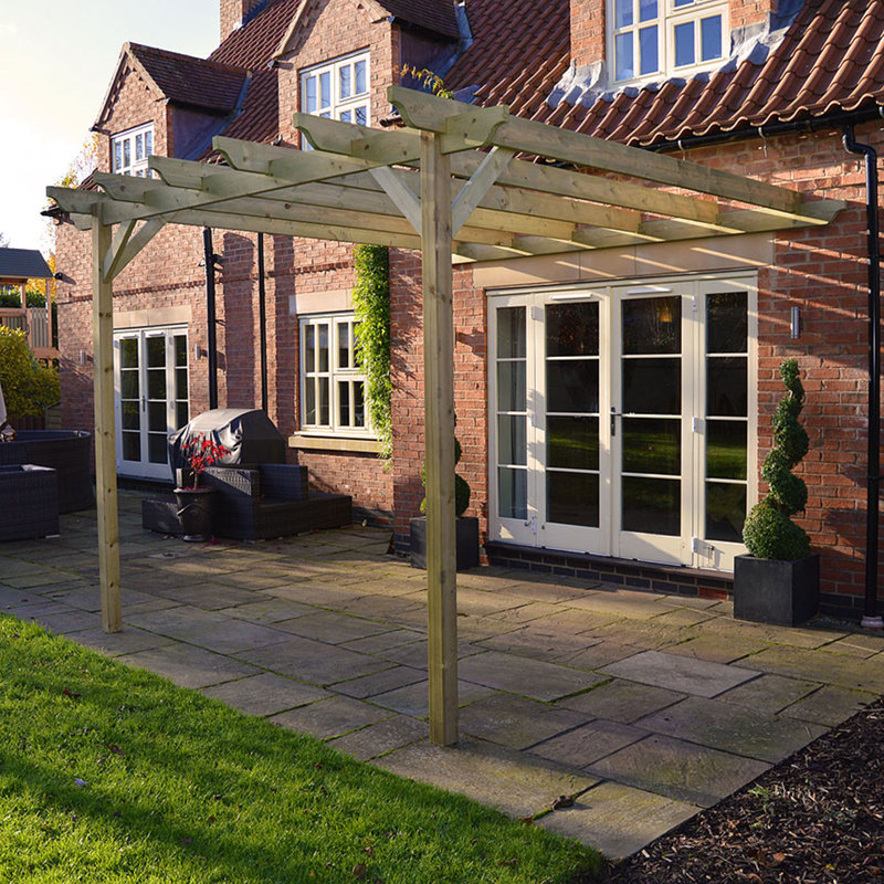 Micha Solid Wood Wood Pergola, Light Green, 14' x 12'
