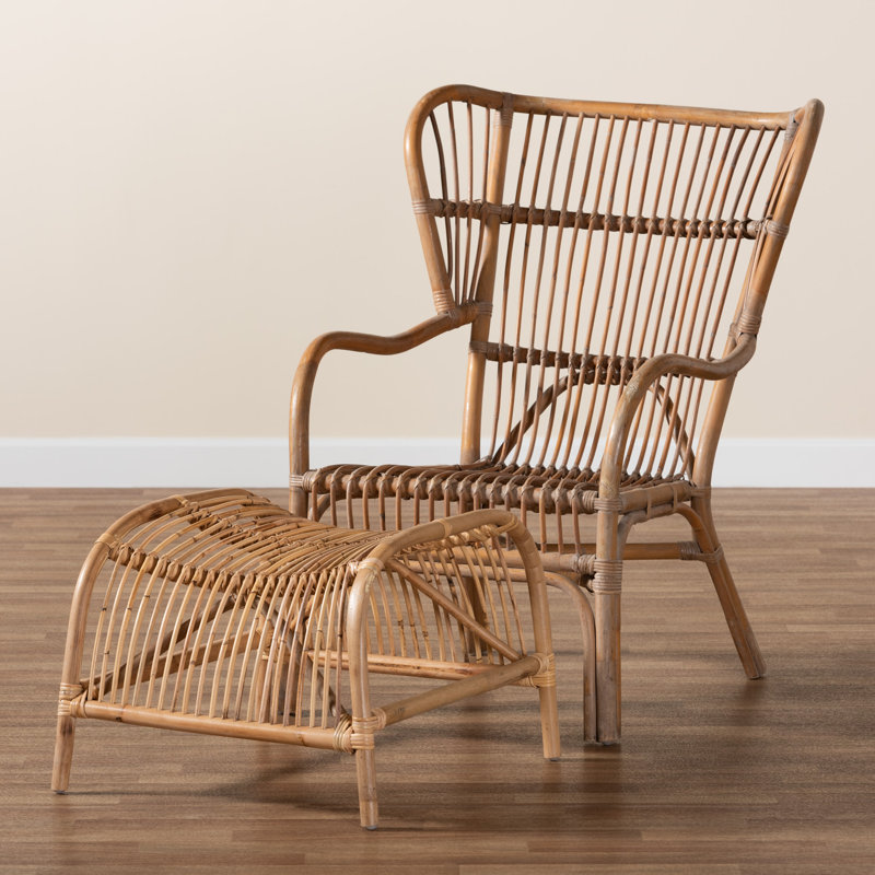 Bagryana 30.7" W Rattan Wingback Chair and Ottoman
