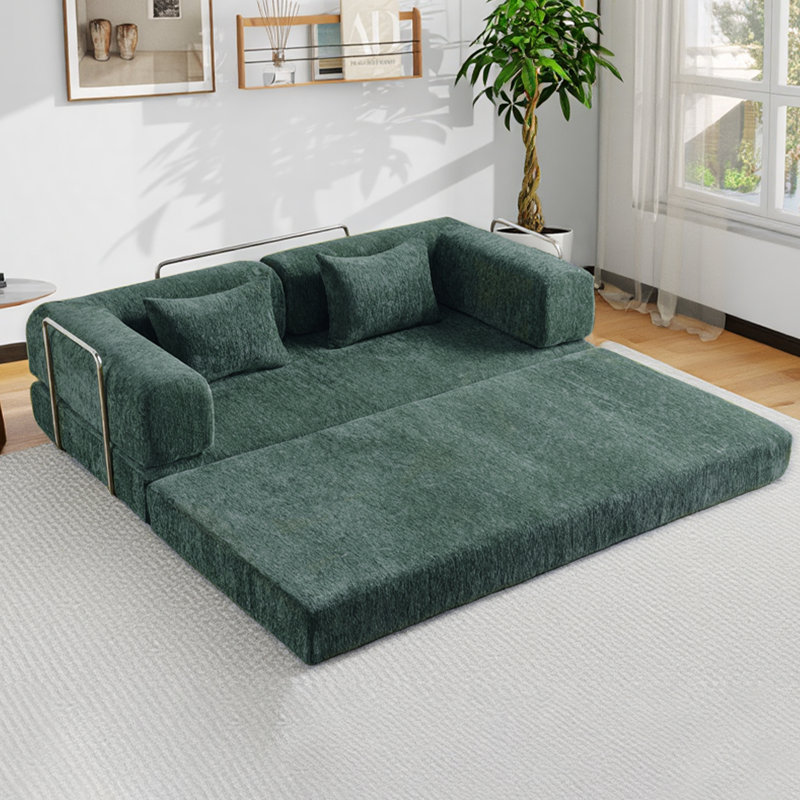 Convertible Folding Sofa Bed, 79" Queen Chenille Boneless Couch with Removable Armrests, No Assembly 2 Seater Sofa, Double Futon Couch for Living Room & Bedroom