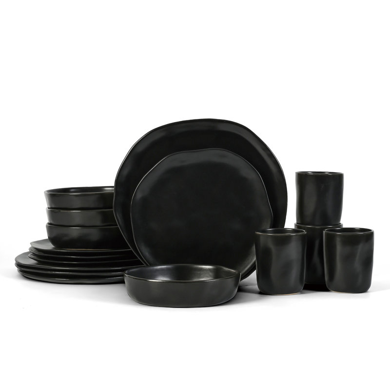 Stone by Mercer Project Hekonda 32-Piece Dinnerware Set Stoneware, Black
