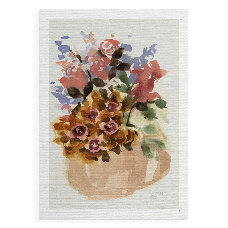 Bouquet mauve dans une théière II - Impression sur toile seulement - NON-CADRE