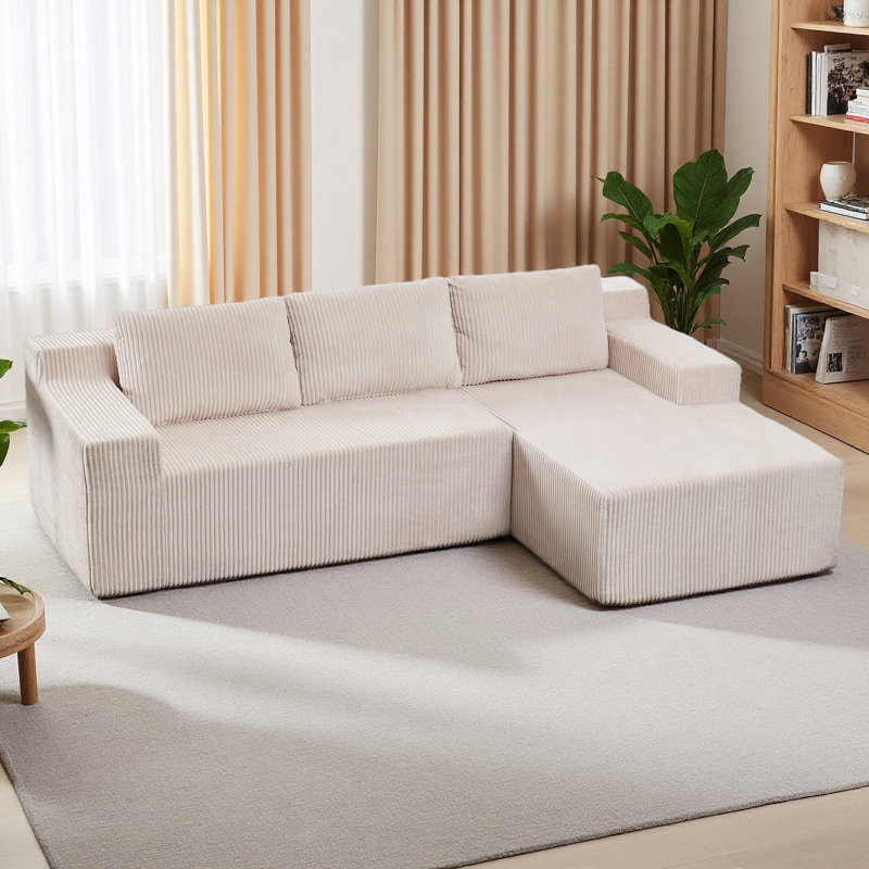 Corduroy Modular L Shaped Sectional Sofa,Luxury Floor Couch Set,Upholstered Indoor Furniture,Foam-Filled Compressed Sofa For Living Room