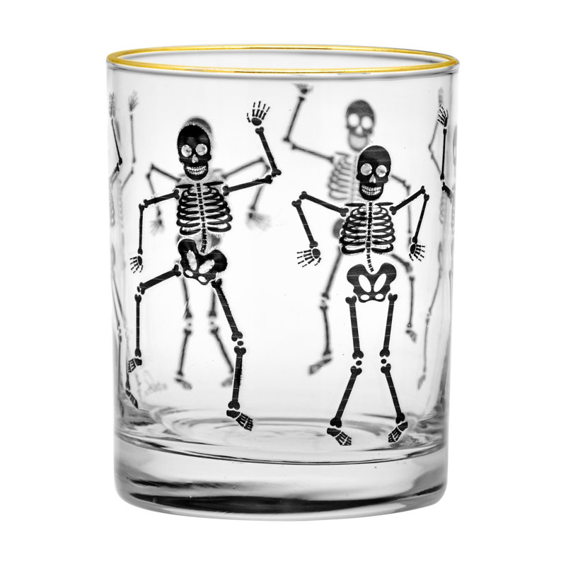 14oz Clear Glass Whiskey Set with Skeleton Design (Set of 4)