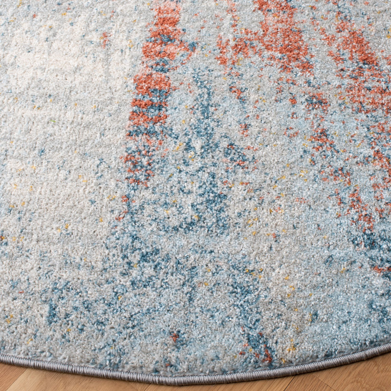 Tapis bleu / rose / gris Power Loom, Rond 6 pi 7 po