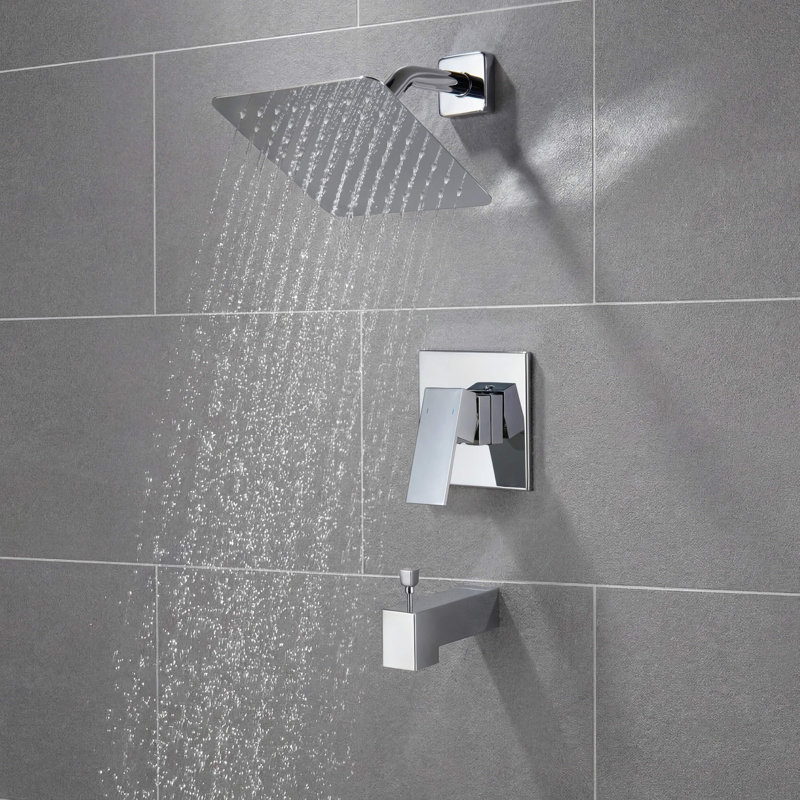 Ensemble de robinet de douche complet à pression équilibrée avec bec de baignoire Cube, Chrome chrome
