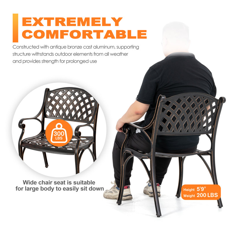 Abery Round 2 - Person 31.5" Aluminum Bistro Set with Cushions(Black with Gold Speckles), Beige