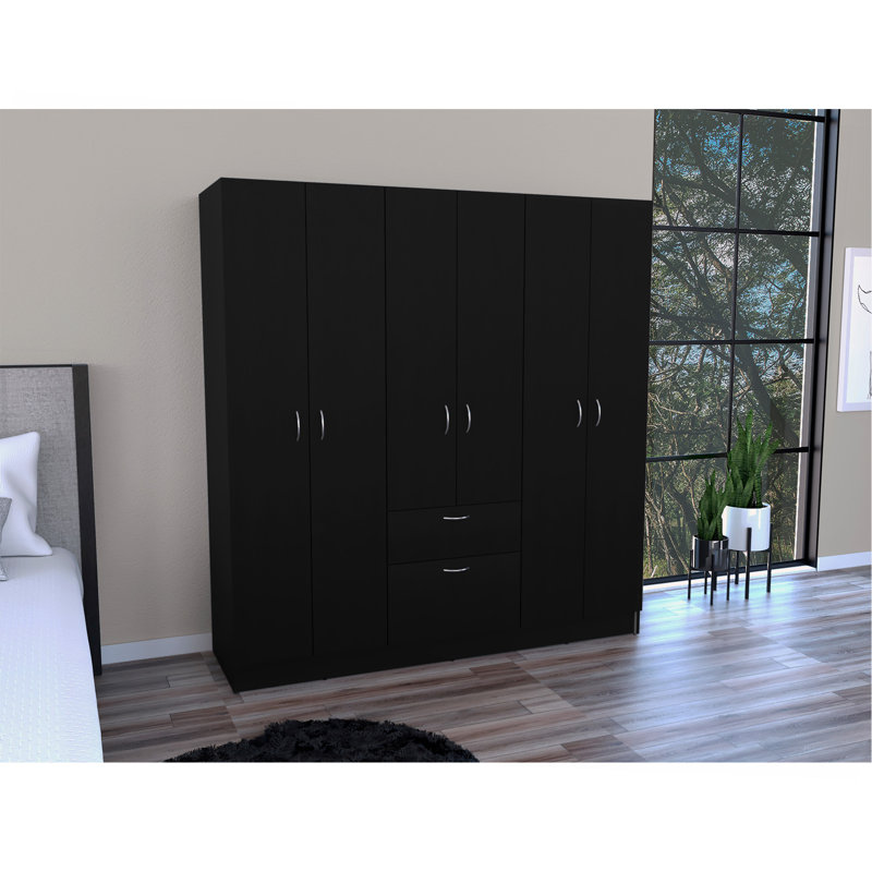 Armoire à six portes, chambre, noir / blanc