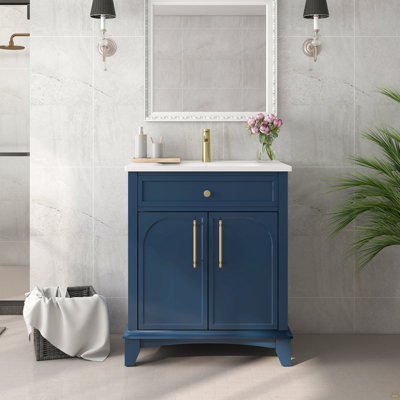 27.8" Modern Bathroom Vanity Sink Combo with Painted Surface, Mid-Century Freestanding Freestanding Bathroom Vanity Sink with Storage, High-end Restroom Vanity Cabinet with Drawers & Metal Handles
