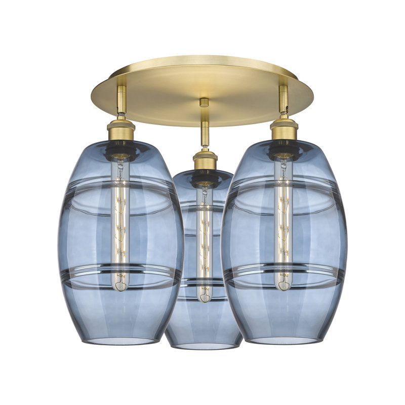 Plafonnier encastré Dundrod, Laiton brossé, H 10,88 po x l 19,75 po x P 19,75 po, Bleu princesse