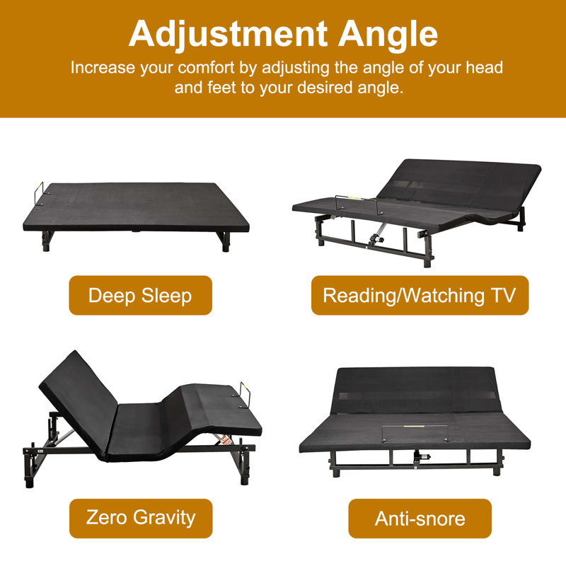 Adjustable Bed Base Frame Head and Foot Incline Quiet Motor King Size Zero Gravity, 4 Ports USB