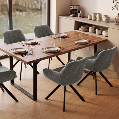 Set of 4 Upholstered Dining Chairs, Soft Fabric Seat with Sturdy Metal Legs, Modern Kitchen & Living