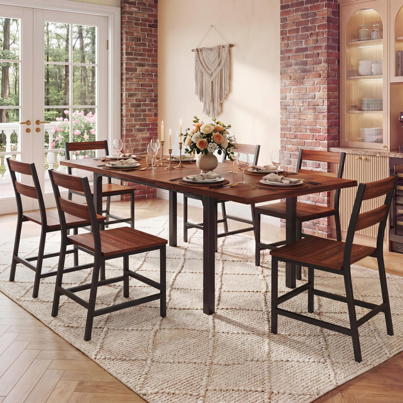 7-piece Dining Table Set, Extendable Tabletop