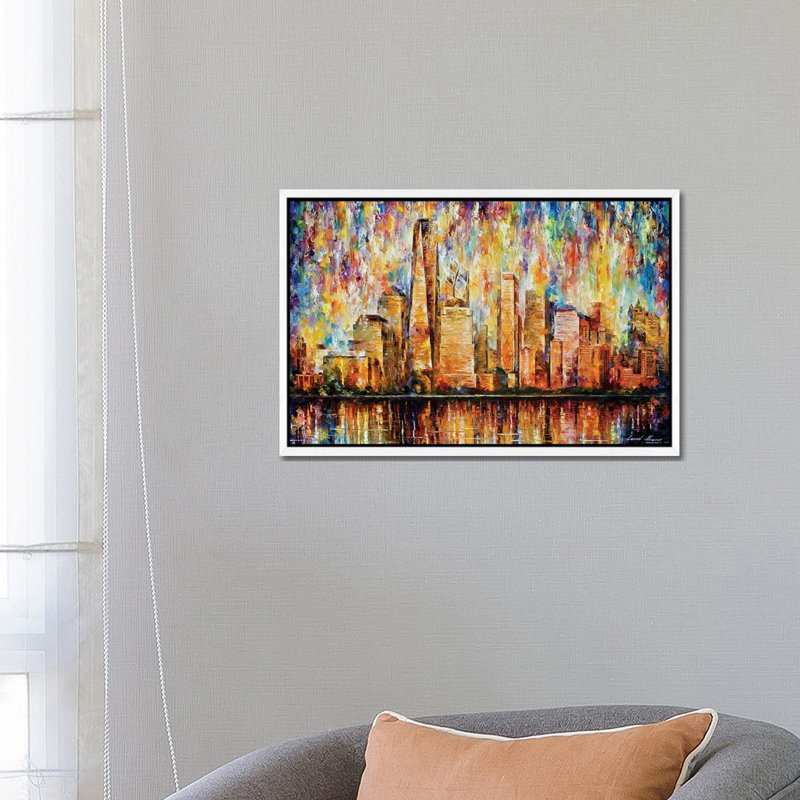 New York City by Leonid Afremov - Painting on Canvas, 66.04 cm H x 45.72 cm W, White Framed Canvas