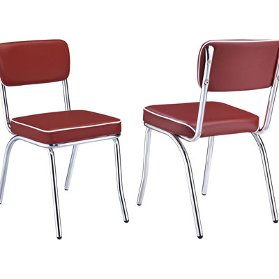 2 Red Upholstered Side Chairs - Adorned Dining Chair Frame, Foam Padding Seat, Room Frame Construction, Contemporary