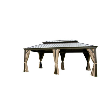 14X20ft Gazebo With Aluminum Frame And Wear- Galvanized Steel Roof Double Barbeque-